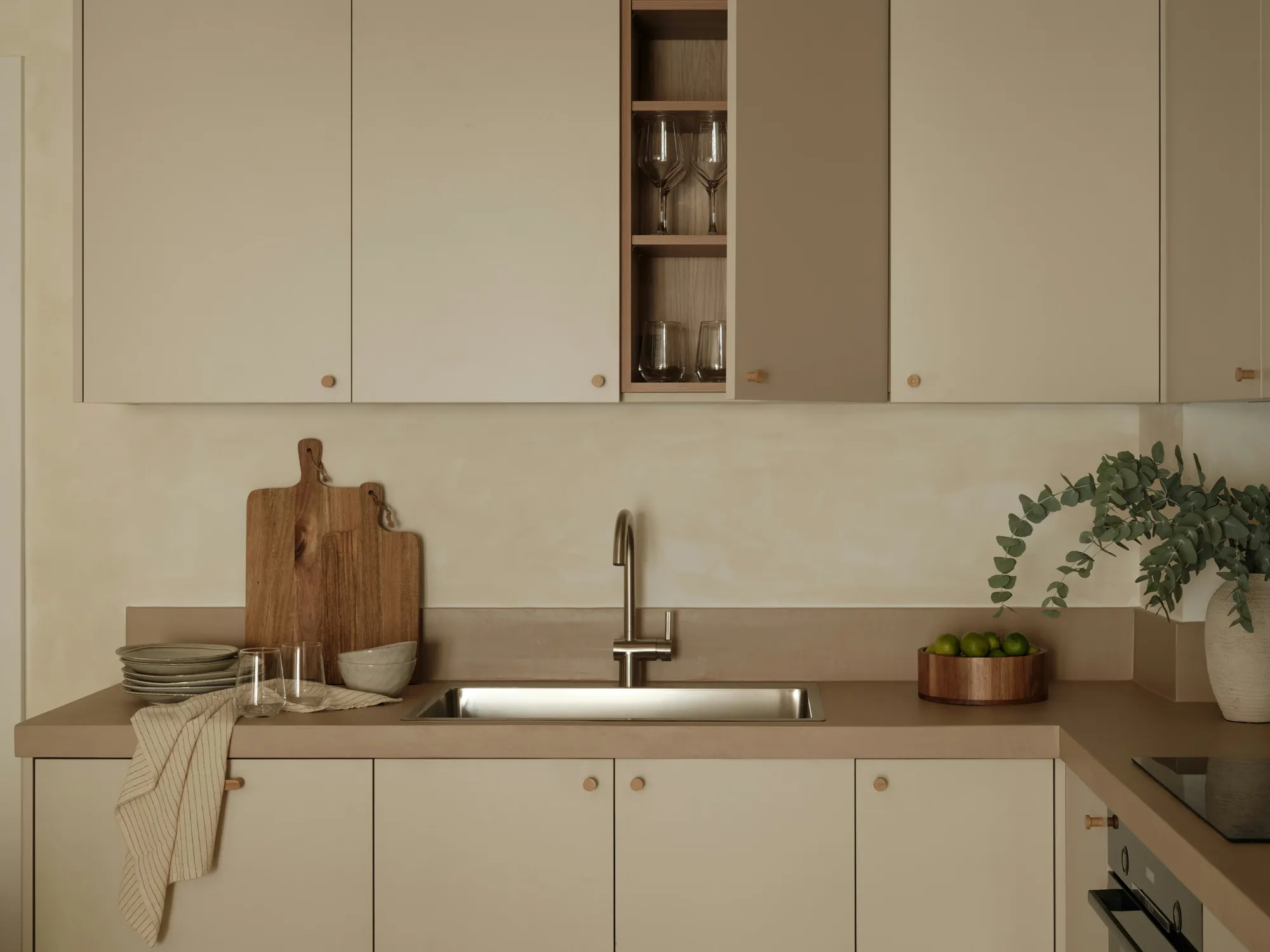 Full view of the kitchen with integrated storage