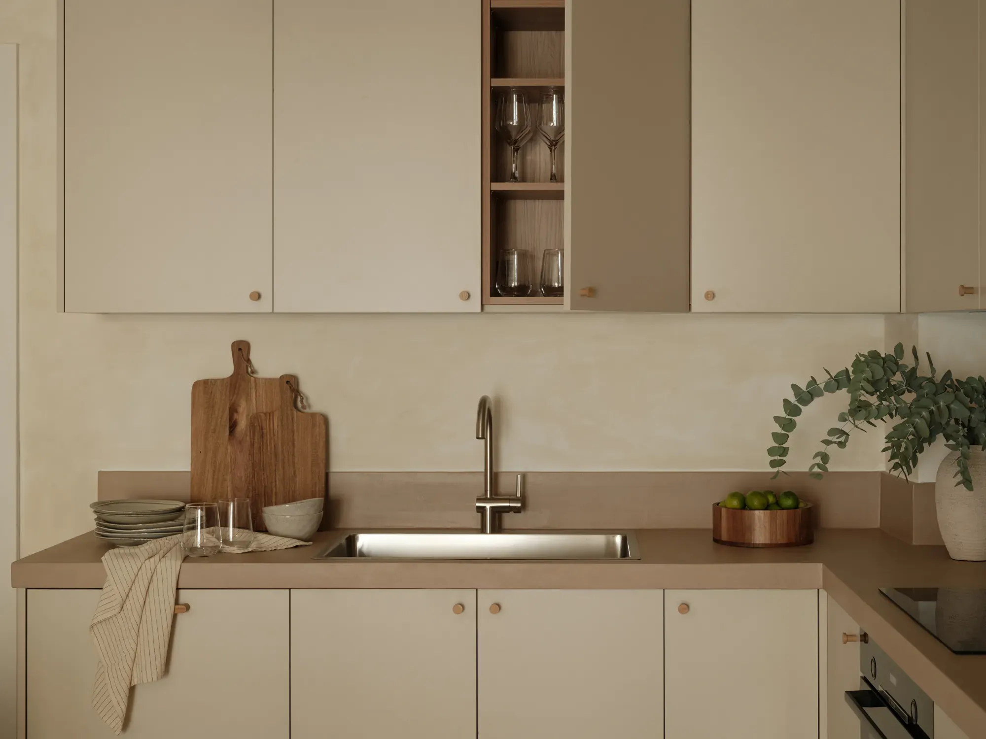 Full view of the kitchen with integrated storage