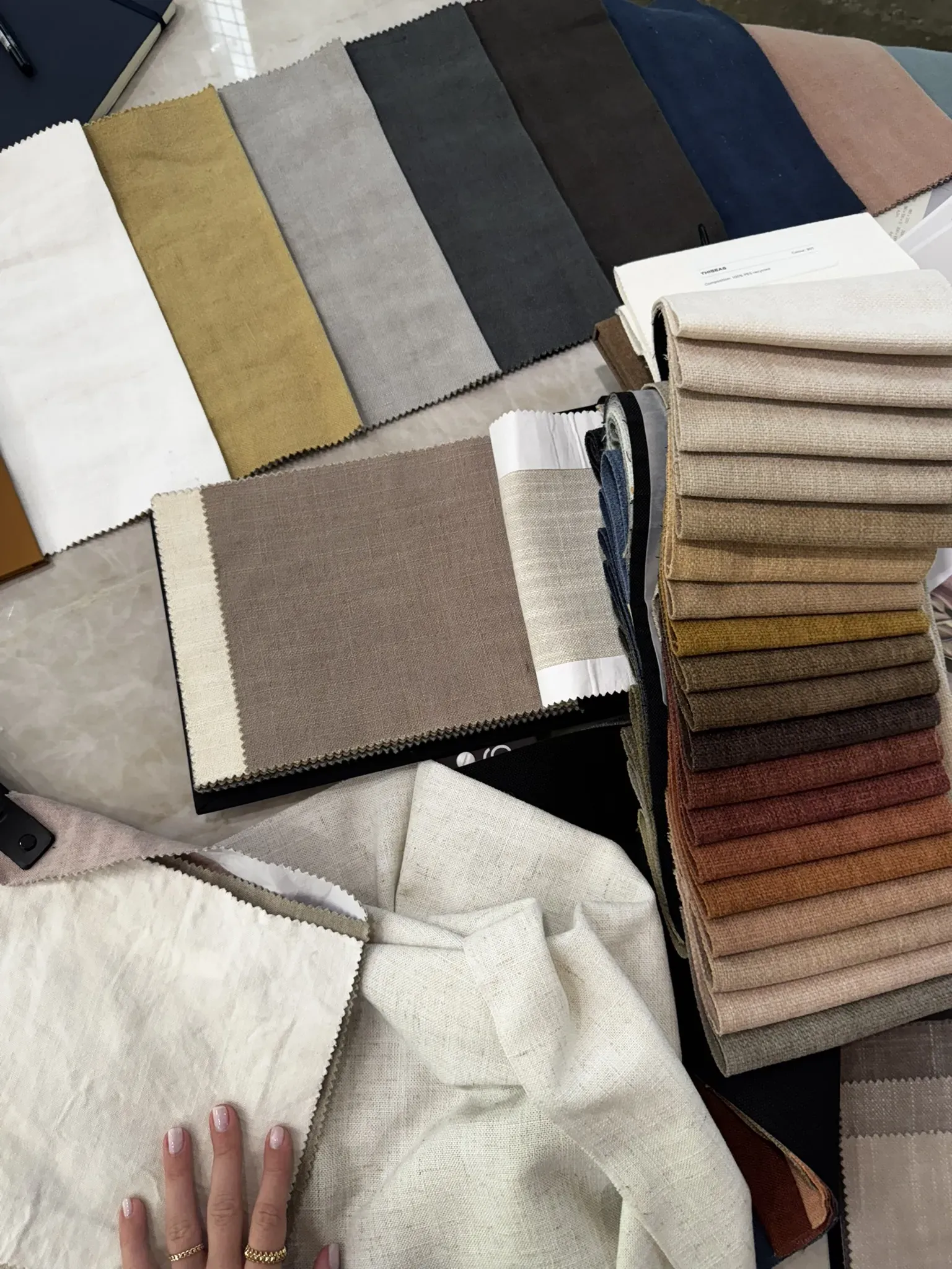 Supplier visit documenting pieces selected for the interior scheme