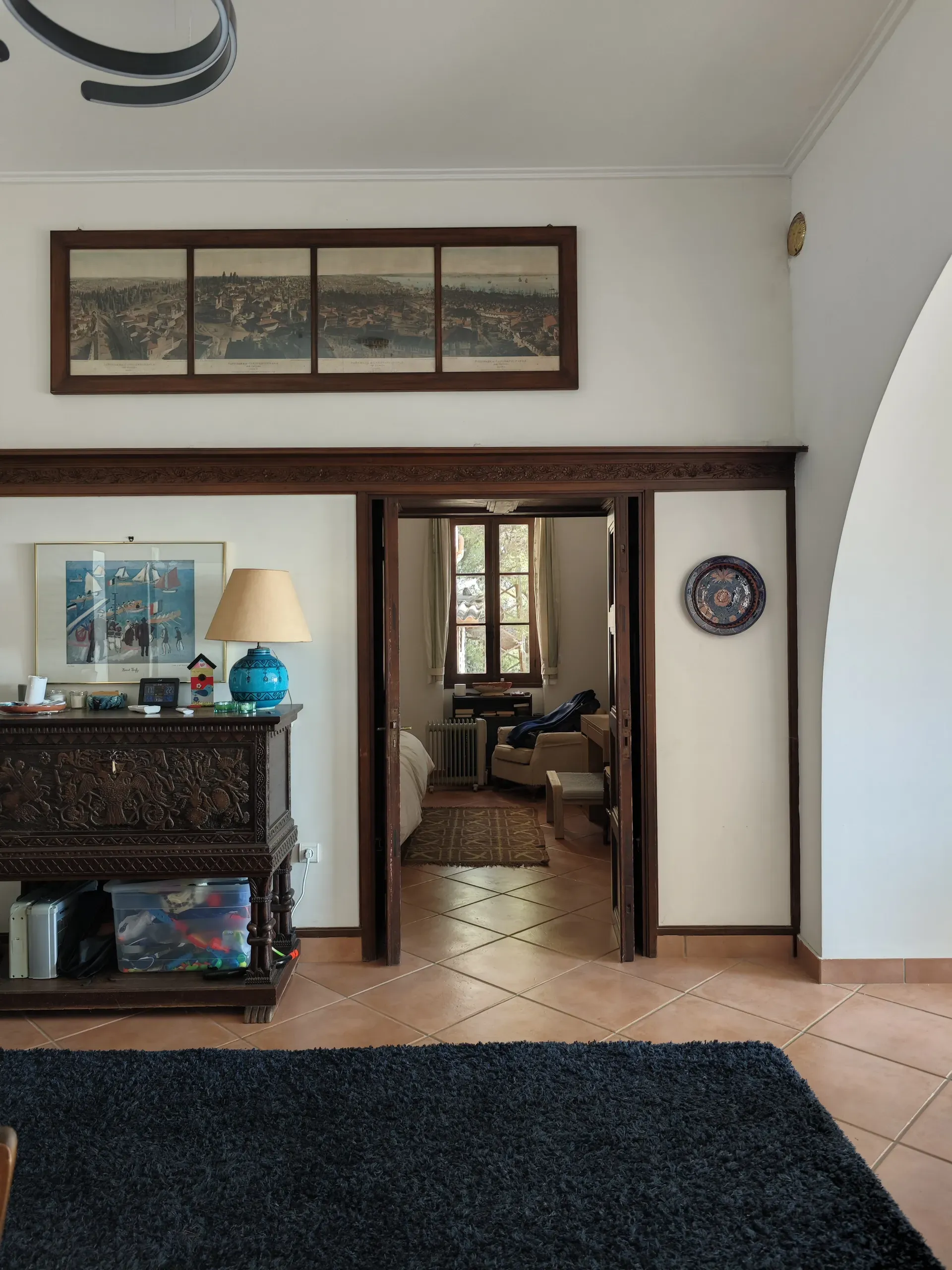Existing interior with carved timber furniture and joinery